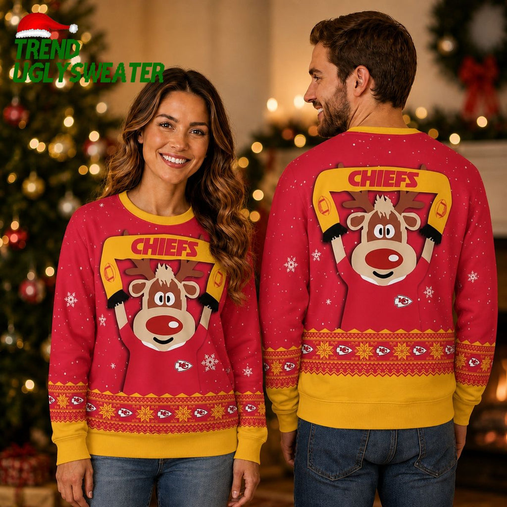 Kansas City Chiefs Cute Reindeer Ugly Christmas Sweater