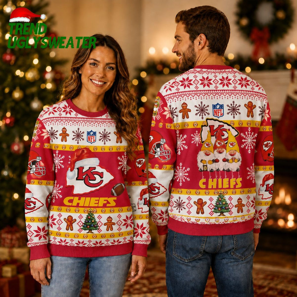 Kansas City Chiefs Gingerbread Gridiron Cheer Ugly Christmas Sweater