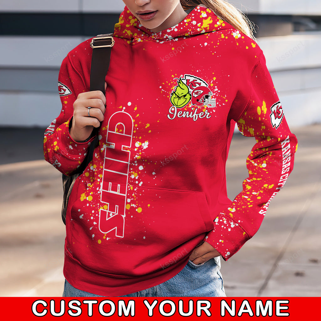 Custom NFL Kansas City Chiefs Hoodie Leggings The Grinch Hoodie Rock Paper Scissors Throat Punch I Win