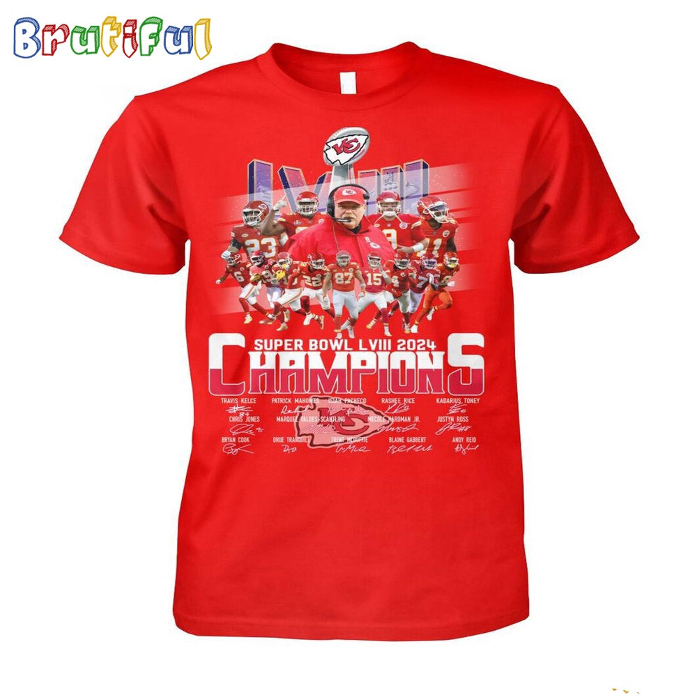 Kansas City Chiefs Super Bowl LVIII 2024 Champions Signatures T-Shirt