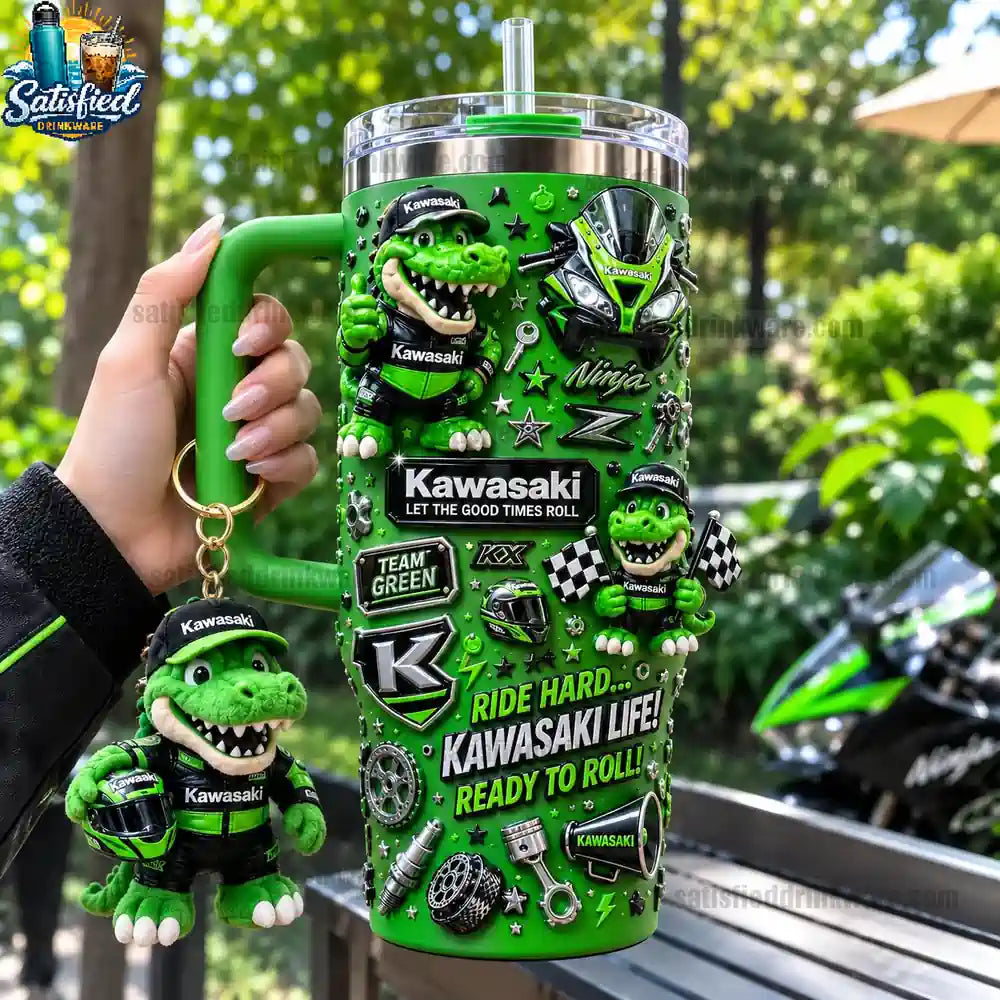 Kawasaki Ninja Team Green Ride Hard Kawasaki Life Tumbler with Handle