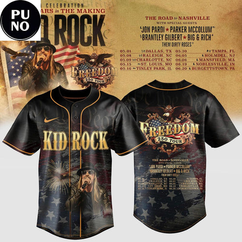 Kid Rock’s 2026 Celebration 250 Years in The Making Freedom 250 Tour Baseball Jersey