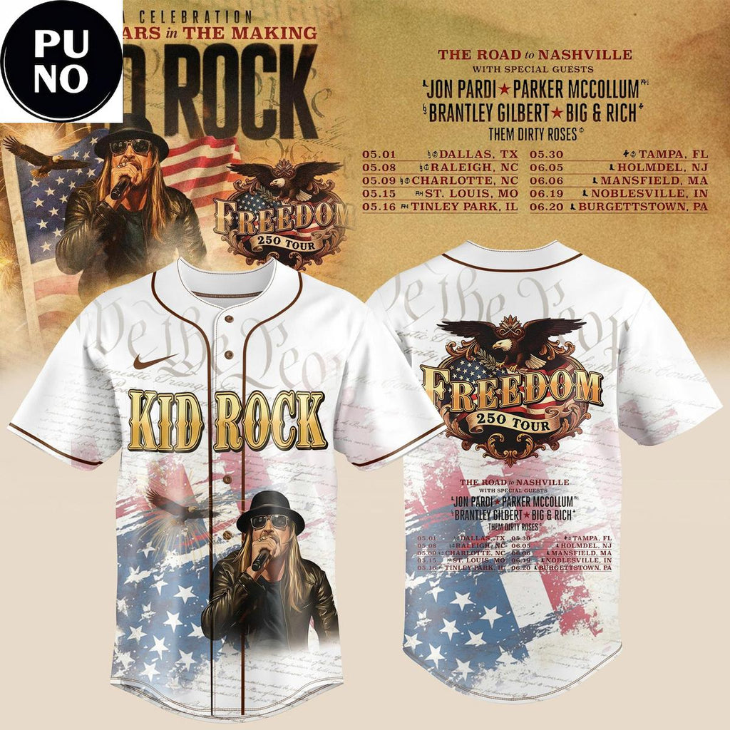Kid Rock’s 2026 Celebration 250 Years in The Making Freedom 250 Tour Baseball Jersey