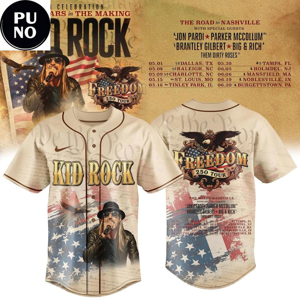 Kid Rock’s 2026 Celebration 250 Years in The Making Freedom 250 Tour Baseball Jersey