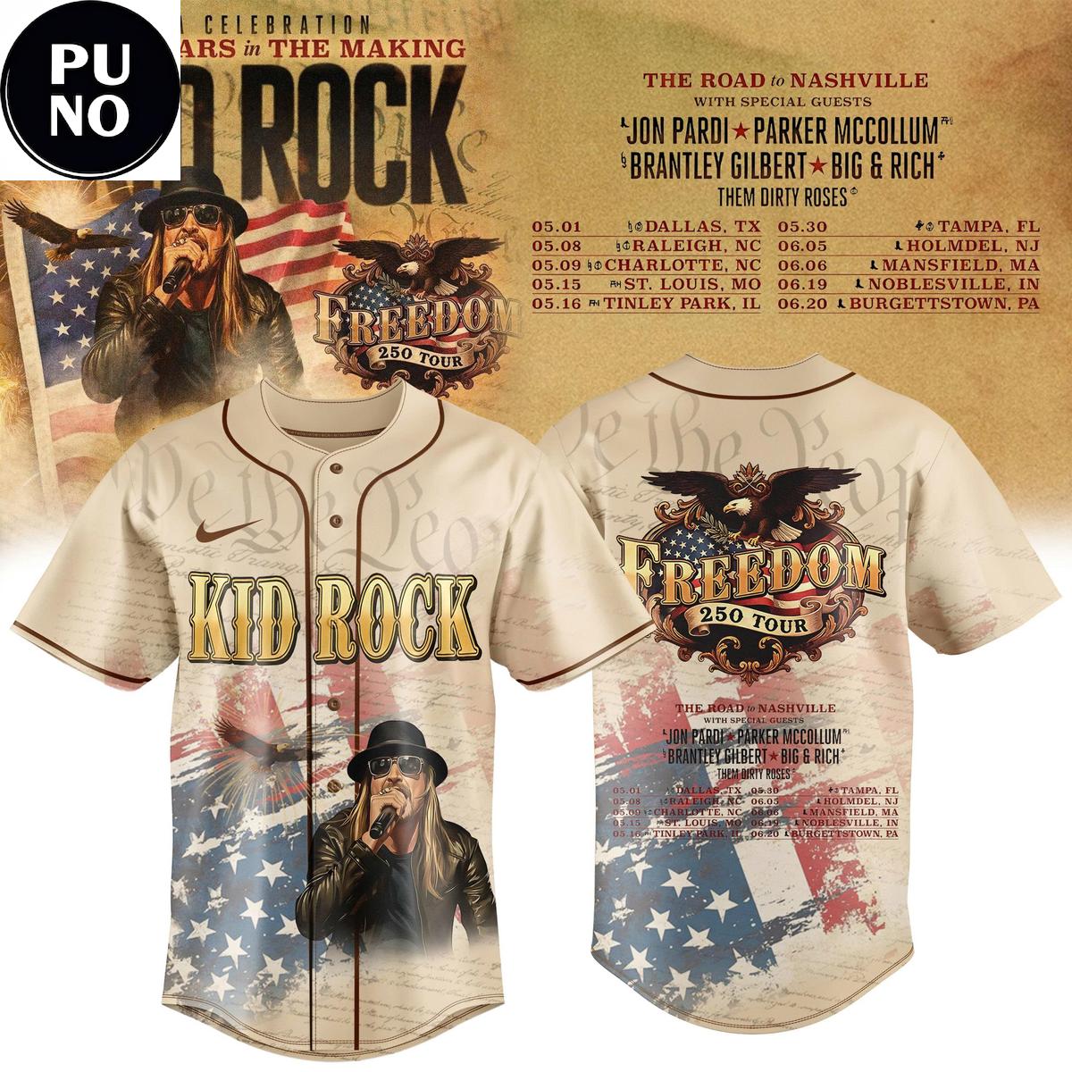Kid Rock’s 2026 Celebration 250 Years in The Making Freedom 250 Tour Baseball Jersey