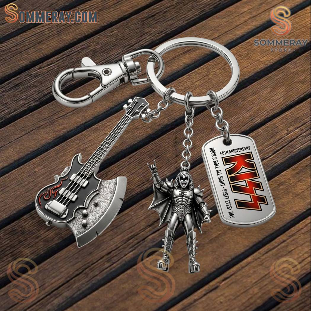 Kiss 50th Anniversary Rock And Roll All Night Party Every Day Keychain