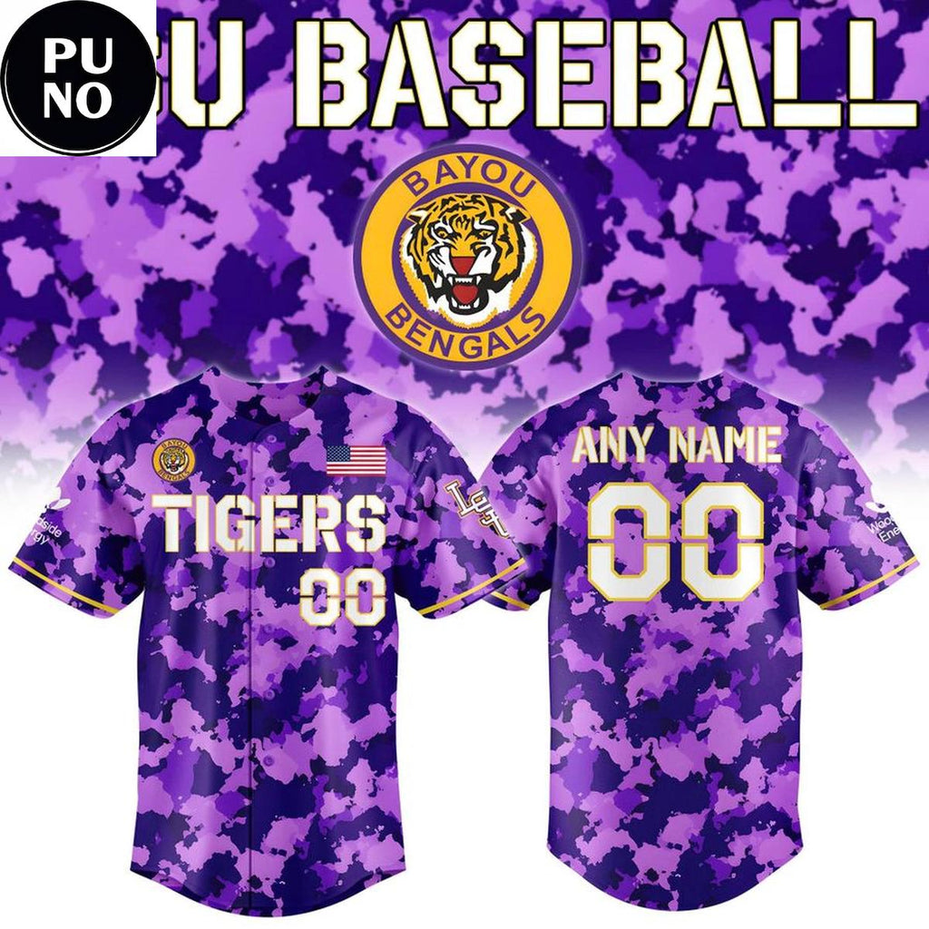 LSU Tigers 2026 Purple Camo Personalized Baseball Jersey