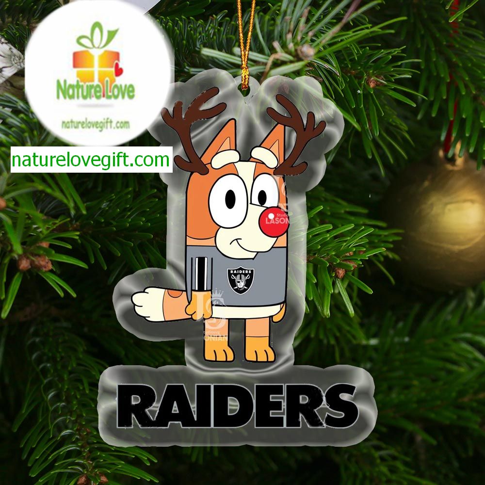 Las Vegas Raiders Bluey Chilli Christmas Deer NFL Acrylic Christmas Tree Decoration Ornament