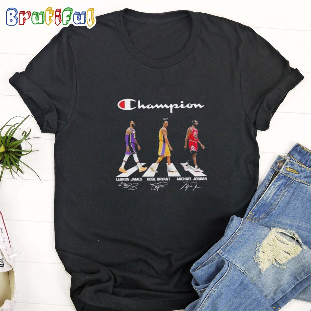 LeBron James Kobe Bryant Michael Jordan Champions Walking Road T Shirt