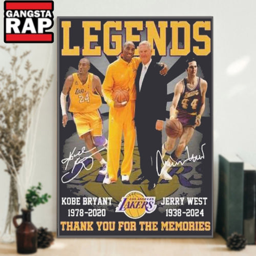 Legends Kobe Bryant 1978-2020 Jerry West 1938 -2024 Los Angeles Lakers Signatures Poster Canvas