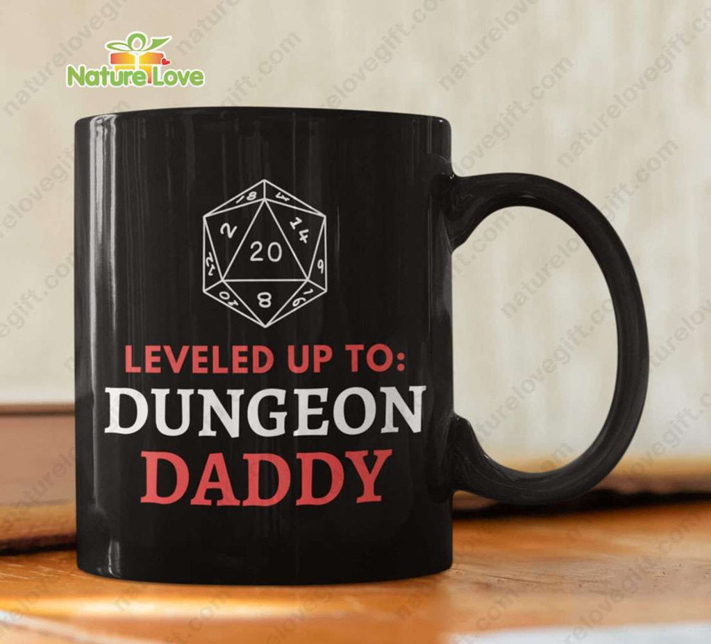 Leveled up to Dungeon Daddy Mug DnD Dungeons and Dragons Ceramic Coffee Gift