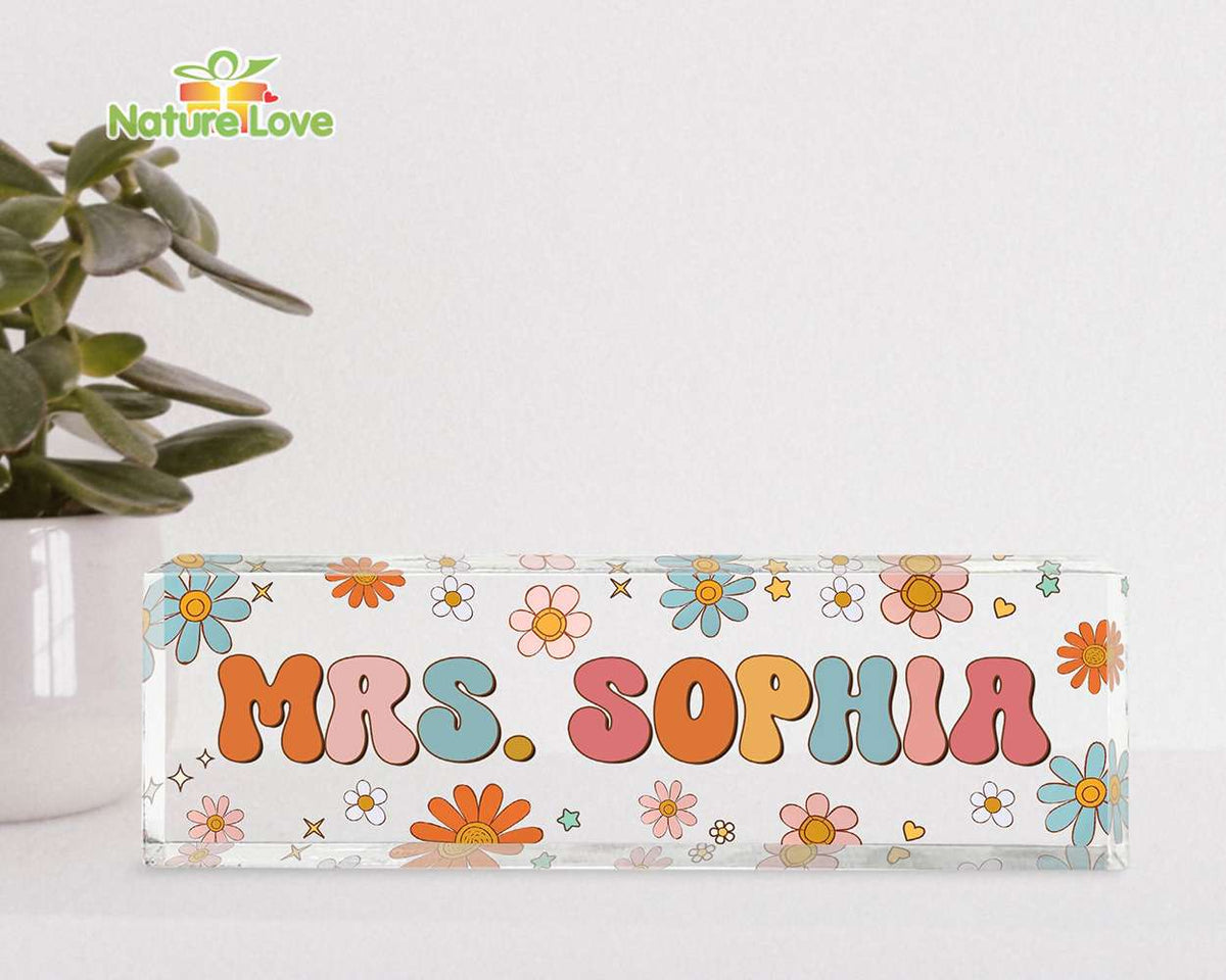 Little Flower Custom Teacher Name Sign Personalized Acrylic Plaque Teacher Gifts