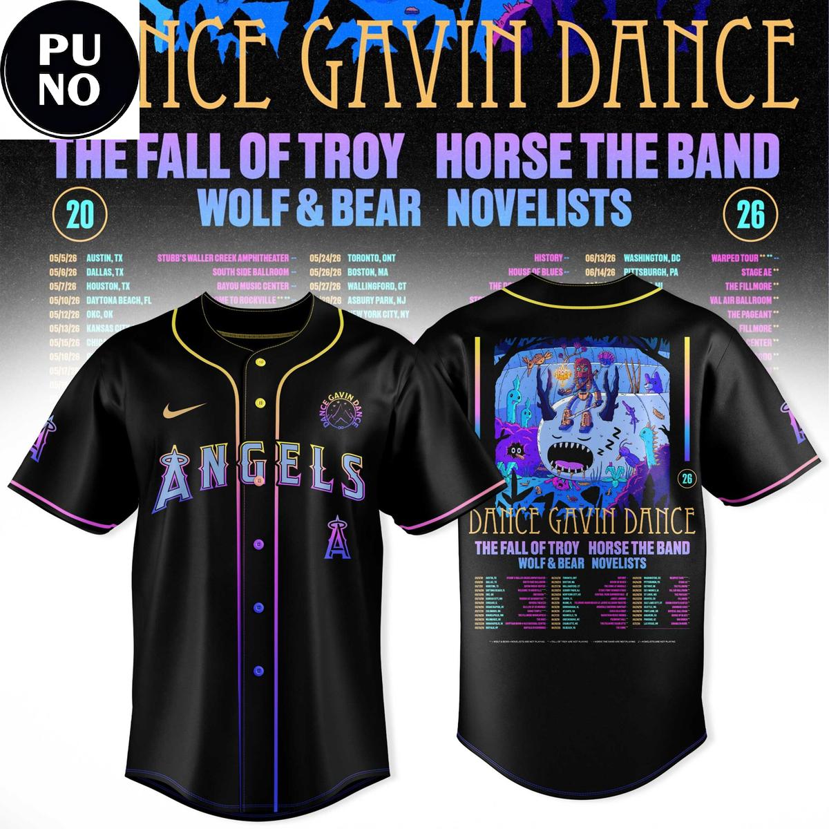 Los Angeles Angels x Dance Gavin Dance 2026 Tour Schedule Baseball Jersey