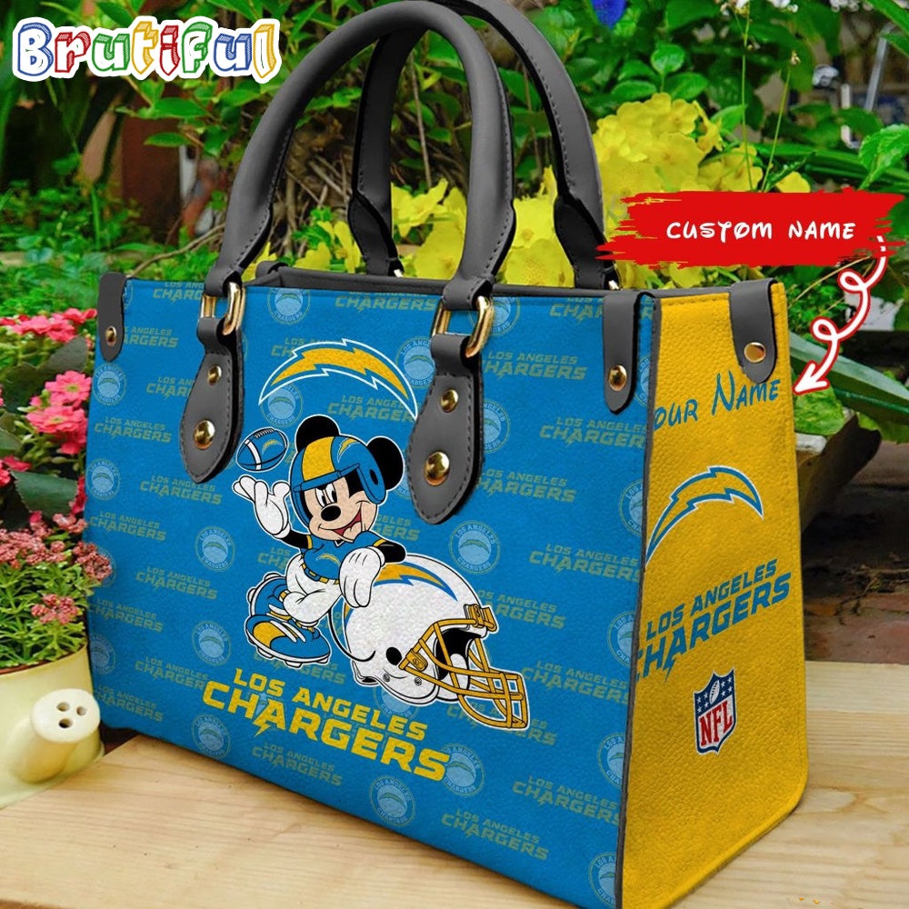Los Angeles Chargers Mickey Leather Bag Custom Name Women Bag