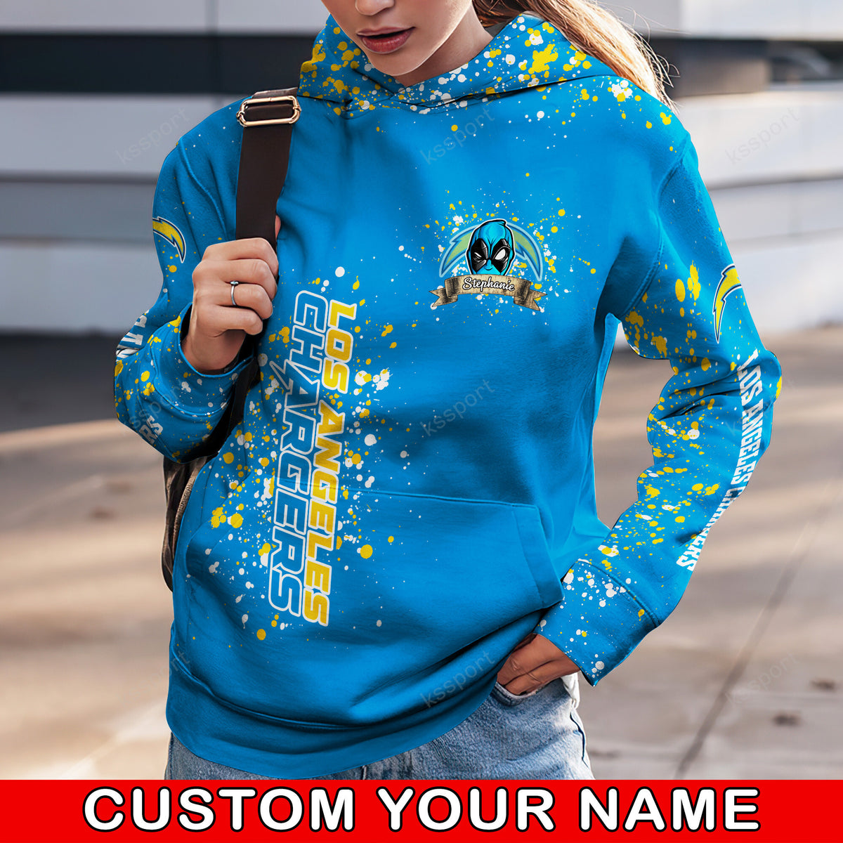 Custom NFL Los Angeles Chargers Hoodie Leggings Rock Paper Scissors Throat Punch I Win Hoodie