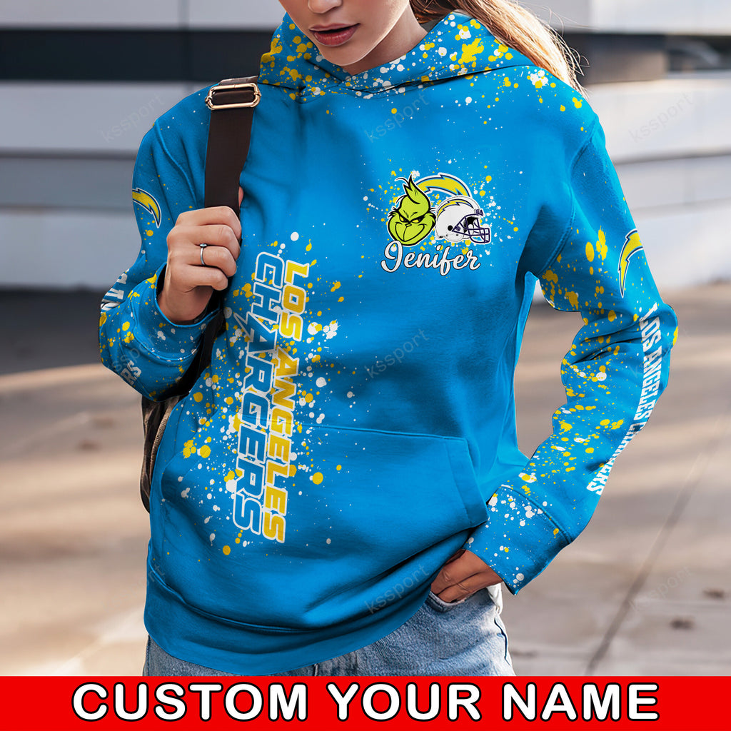 Custom NFL Los Angeles Chargers Hoodie Leggings The Grinch Hoodie Rock Paper Scissors Throat Punch I Win