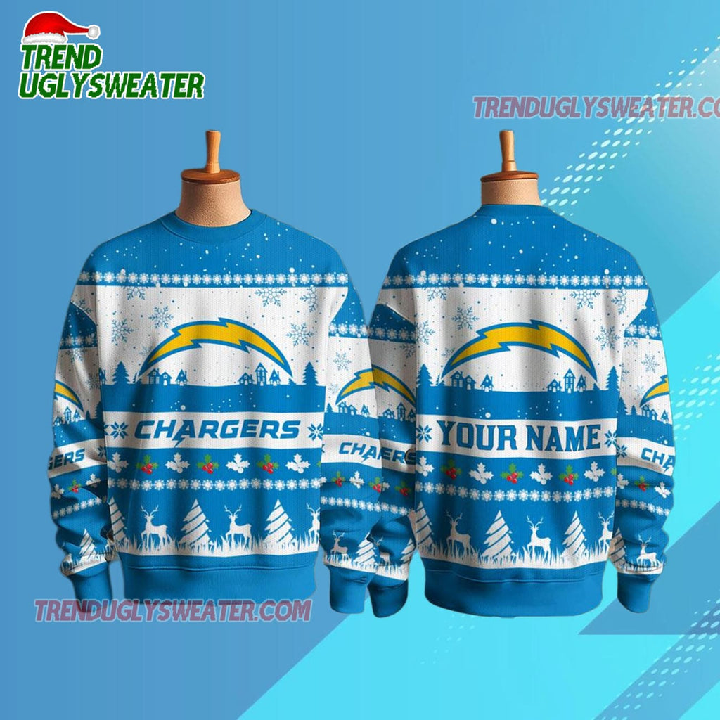 Personalized Los Angeles Chargers Nfl Snow Ugly Christmas Sweater