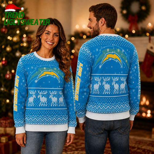 Los Angeles Chargers Snowy Reindeer Ugly Christmas Sweater