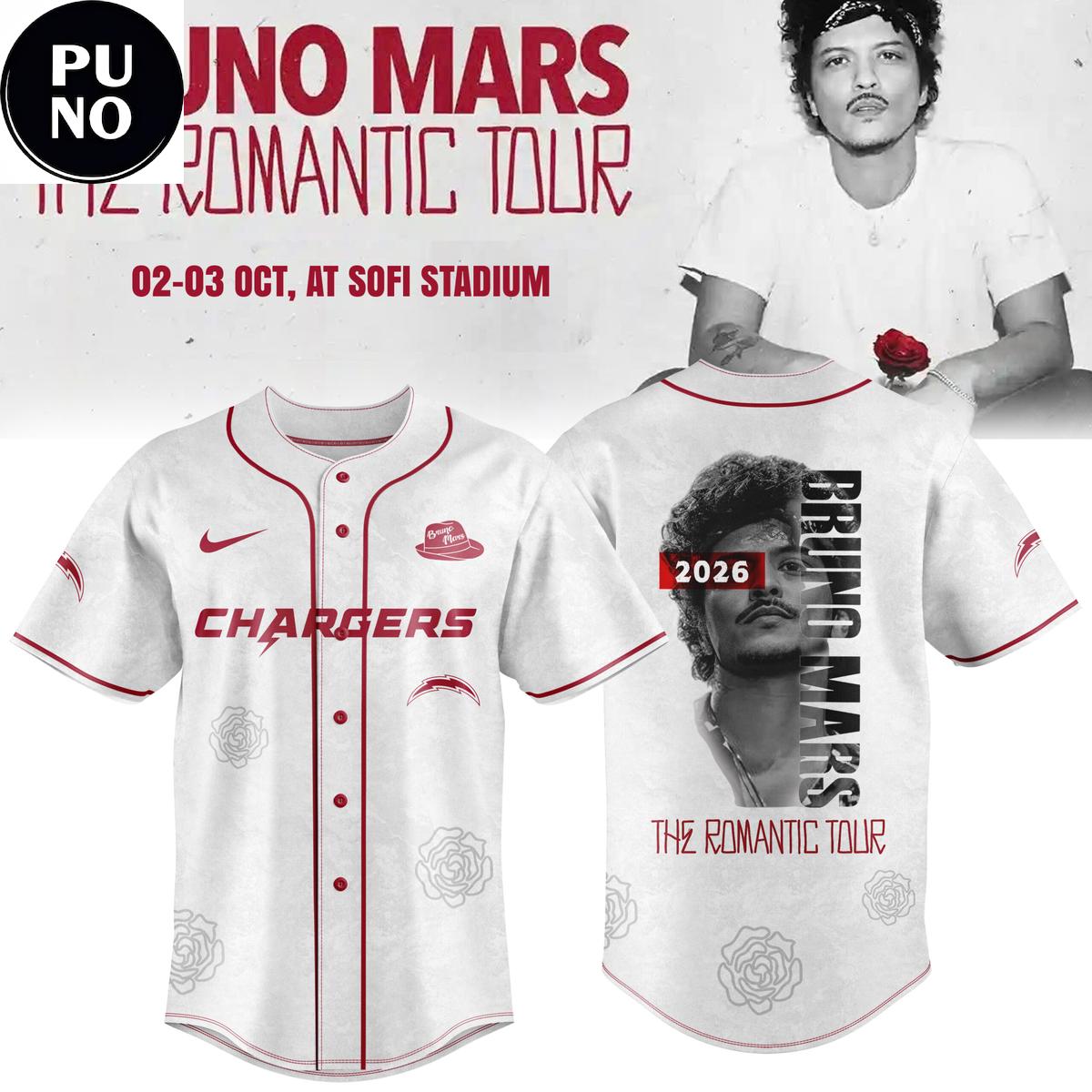 Los Angeles Chargers x Bruno Mars The Romantic Tour 2026 Baseball Jersey