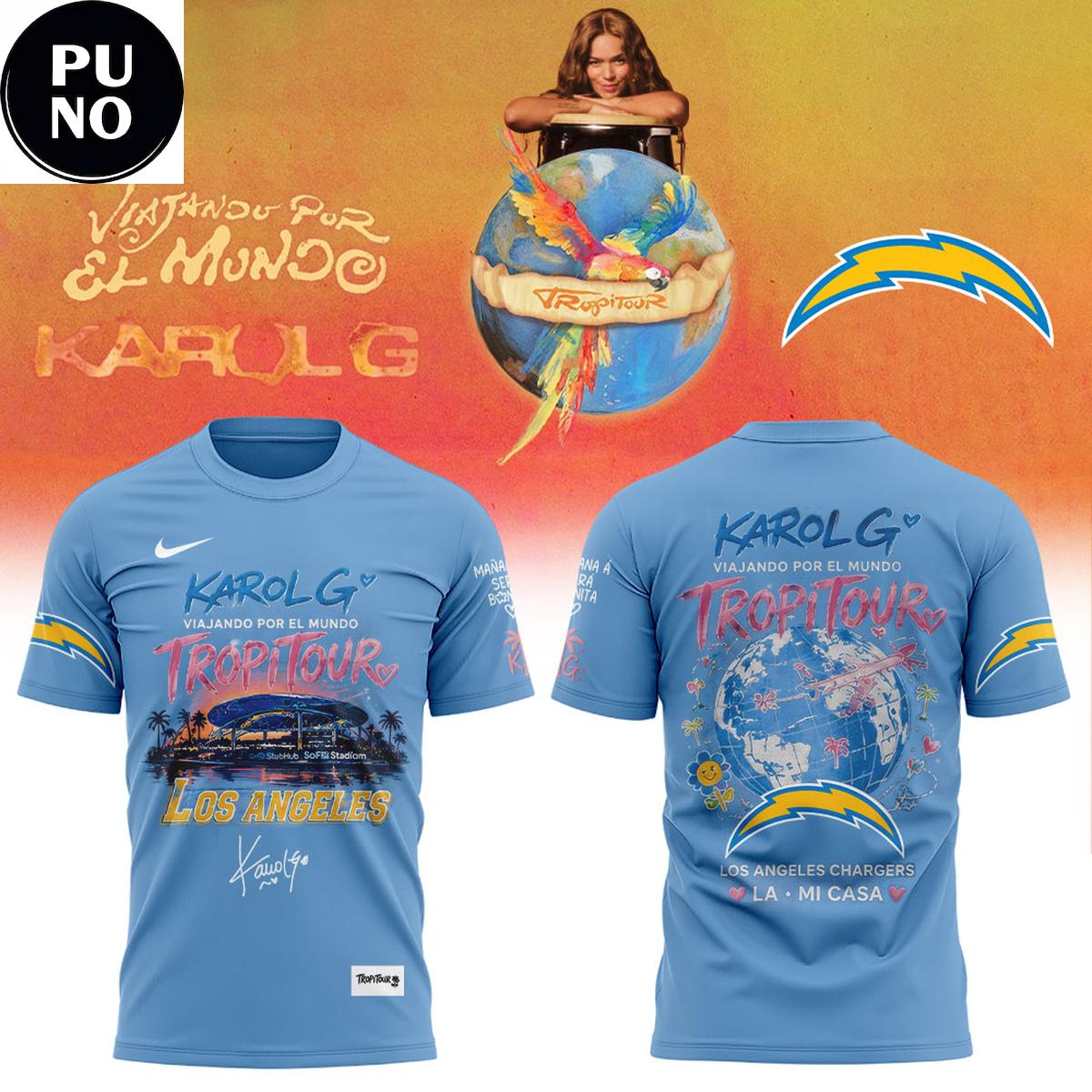 Los Angeles Chargers x Karol G Viajando Por El Mundo Tropitour 2026 Hoodie T-Shirt