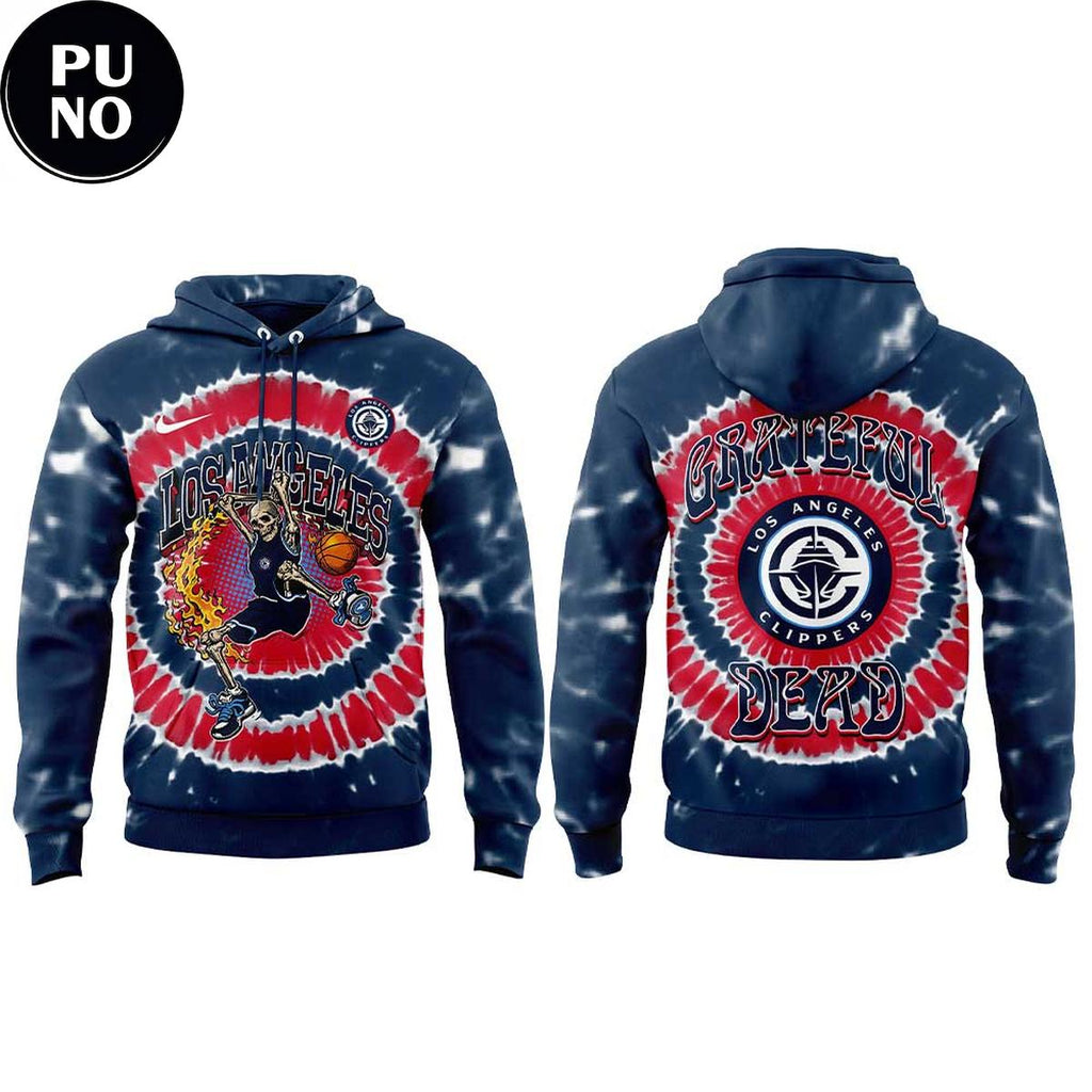 Los Angeles Clippers x Grateful Dead Skeleton Dunker 2026 Tie Dye Hoodie T-Shirt