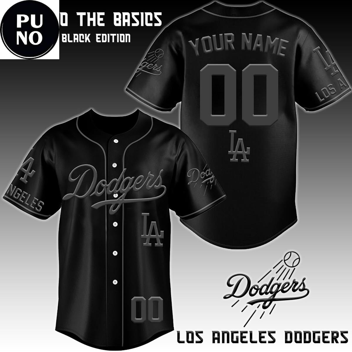 Los Angeles Dodgers 2026 Back to the Basics All Black Personalized Baseball Jersey