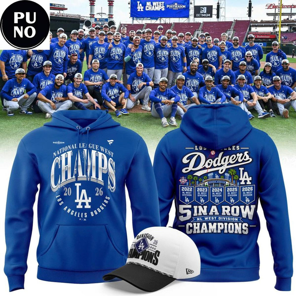 Los Angeles Dodgers 5 In A Row NL West Division Champions 2026 Hoodie T-Shirt