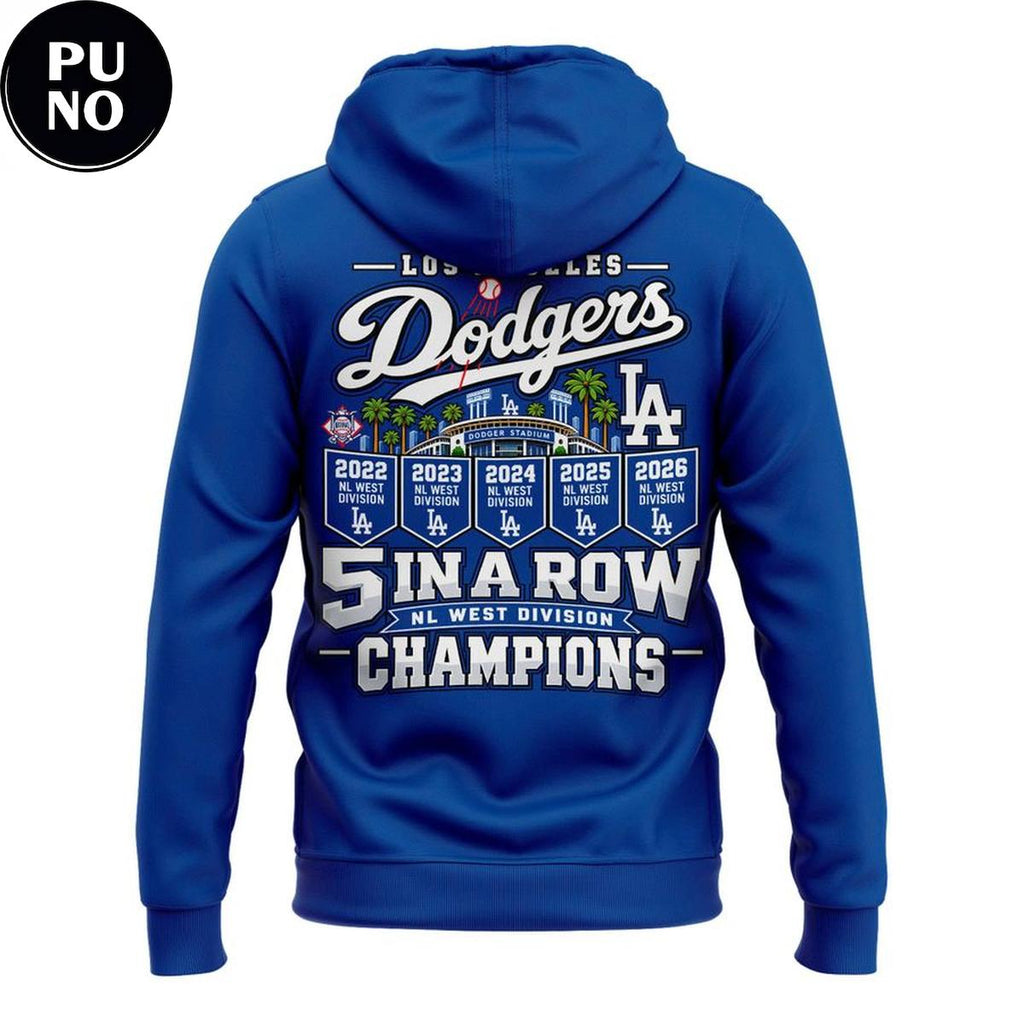 Los Angeles Dodgers 5 In A Row NL West Division Champions 2026 Hoodie T-Shirt