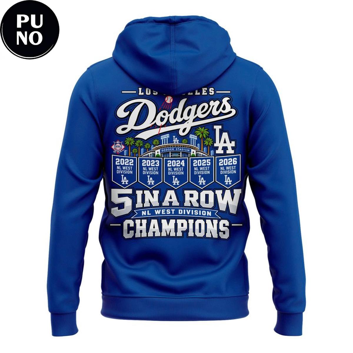 Los Angeles Dodgers 5 In A Row NL West Division Champions 2026 Hoodie T-Shirt