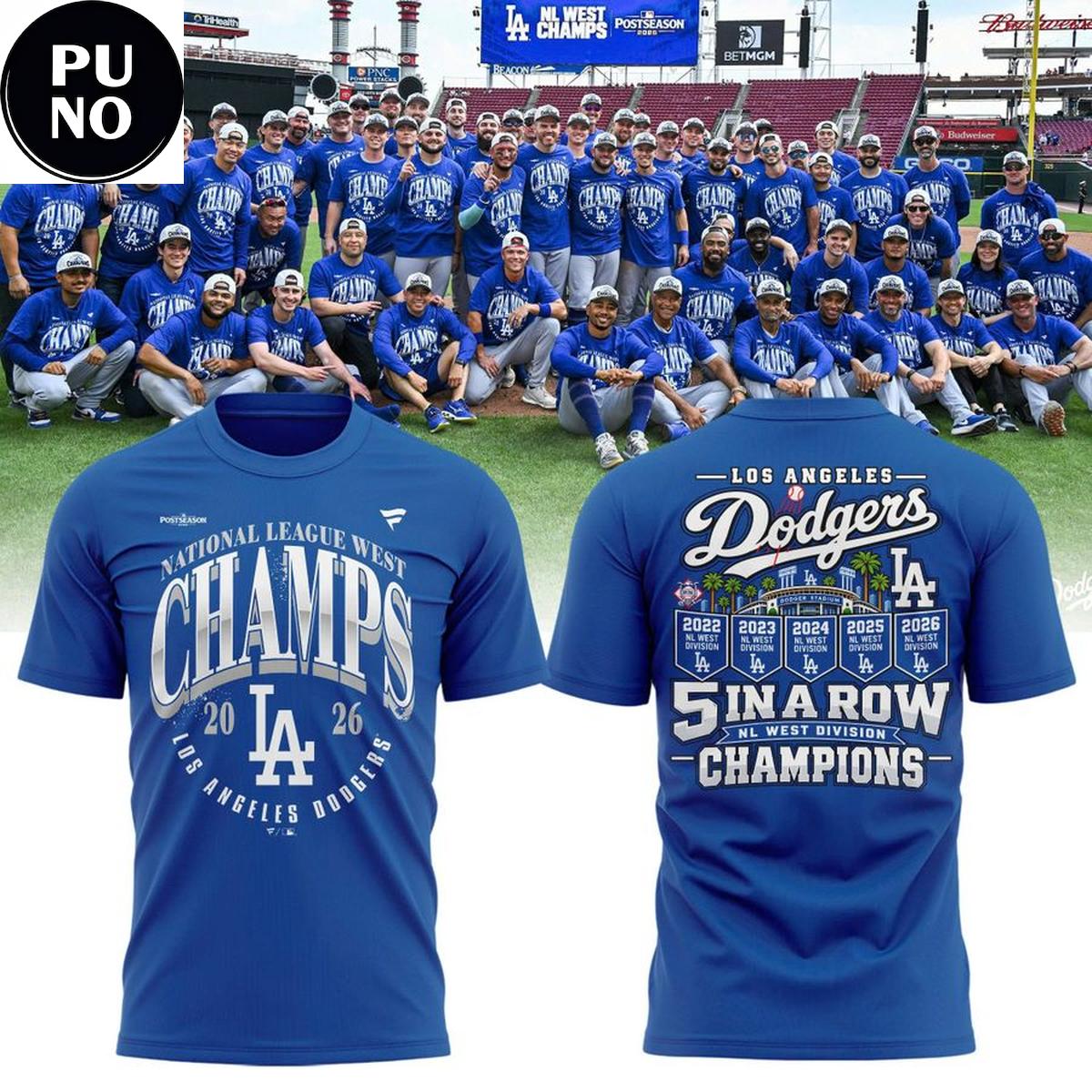 Los Angeles Dodgers 5 In A Row NL West Division Champions 2026 Hoodie T-Shirt