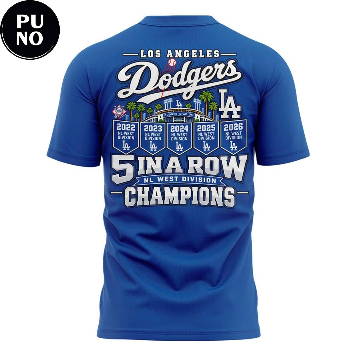 Los Angeles Dodgers 5 In A Row NL West Division Champions 2026 Hoodie T-Shirt