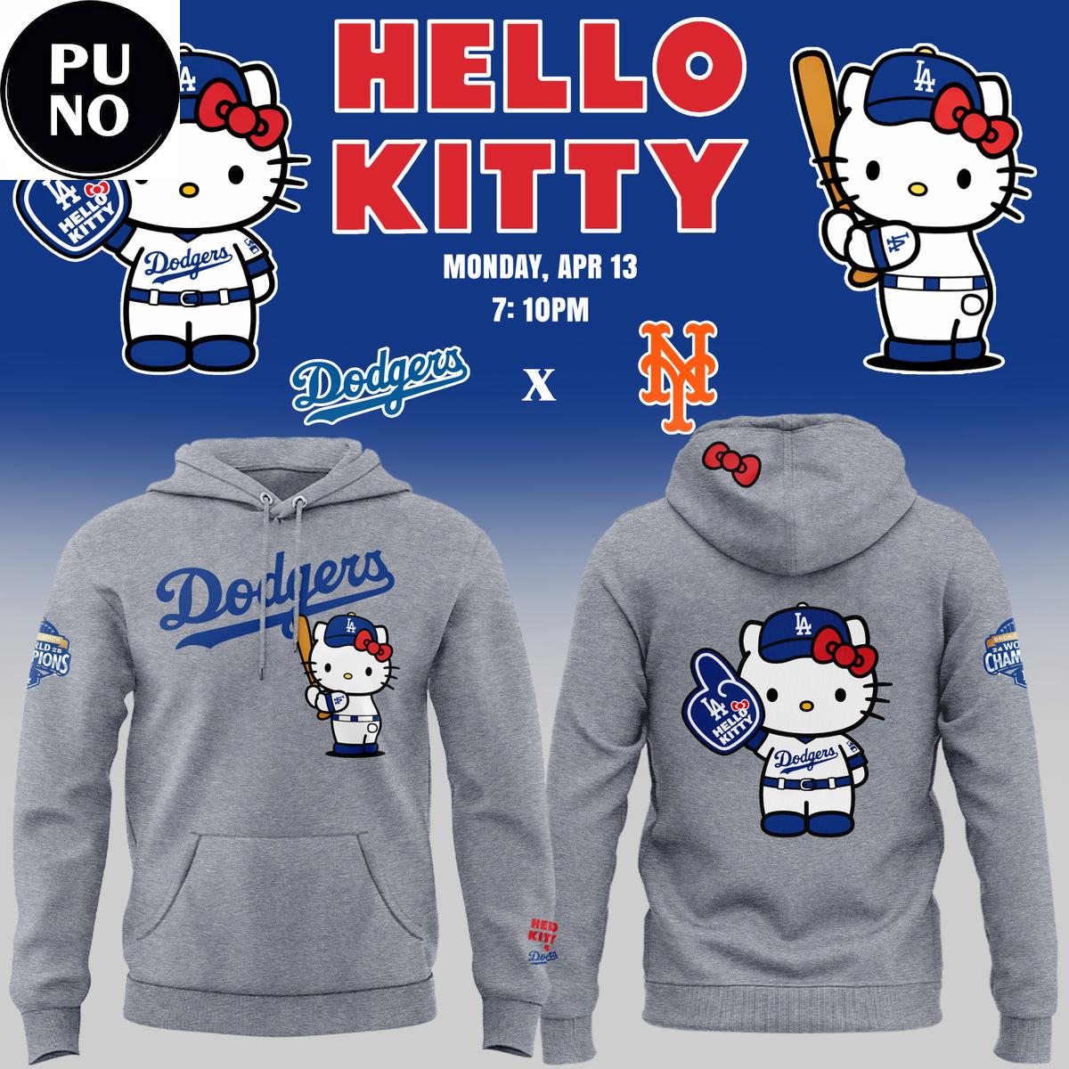 Los Angeles Dodgers x Hello Kitty Night 2026 Gray Hoodie Shirt