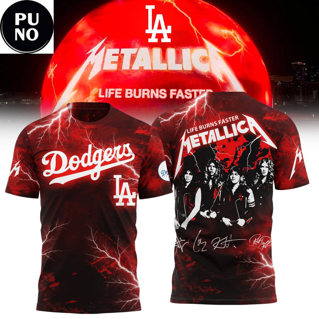 Los Angeles Dodgers x Metallica Life Burns Faster 2026 Hoodie T-Shirt