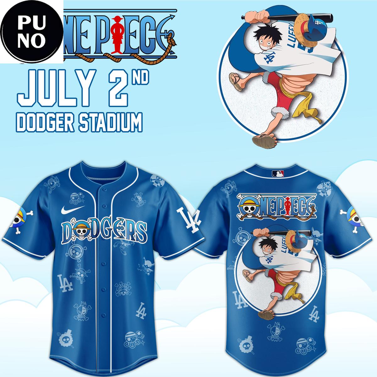Los Angeles Dodgers x One Piece Night 2026 Monkey D. Luffy Baseball Jersey