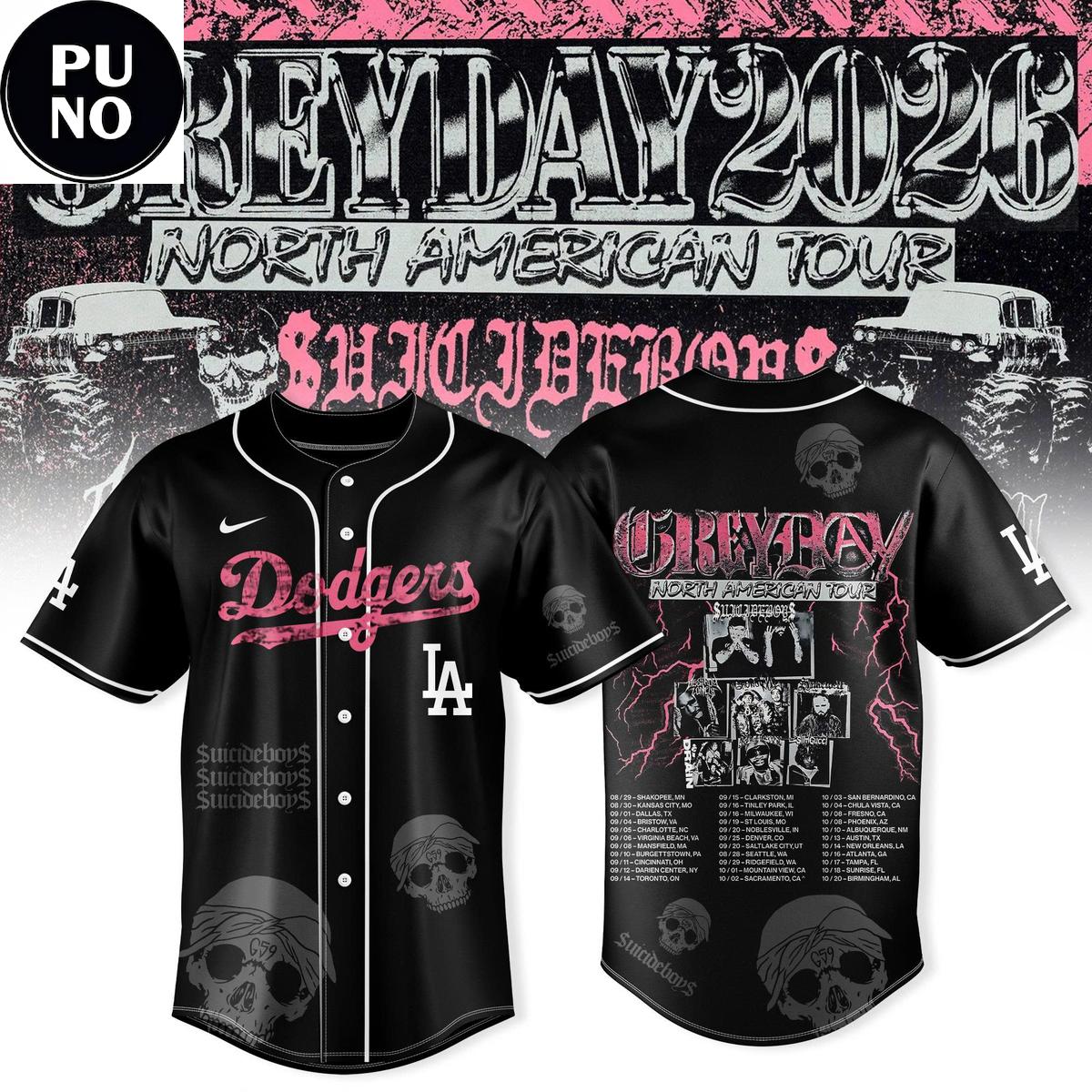 Los Angeles Dodgers x Suicideboys Greyday 2026 Black Pink Baseball Jersey