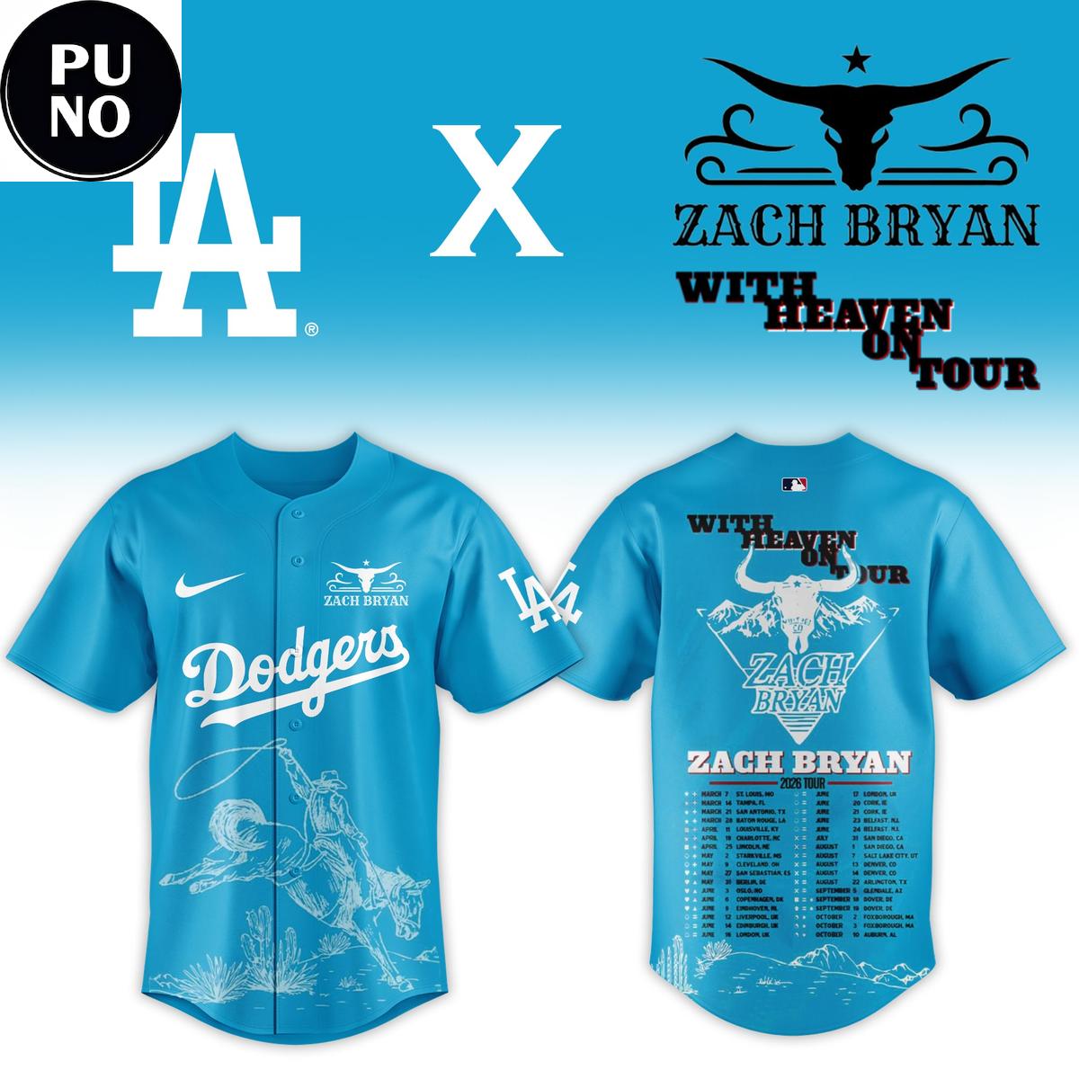 Los Angeles Dodgers x Zach Bryan With Heaven On Tour 2026 Baseball Jersey