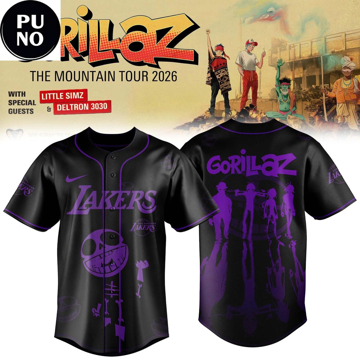 Los Angeles Lakers x Gorillaz The Mountain Tour 2026 North America Baseball Jersey