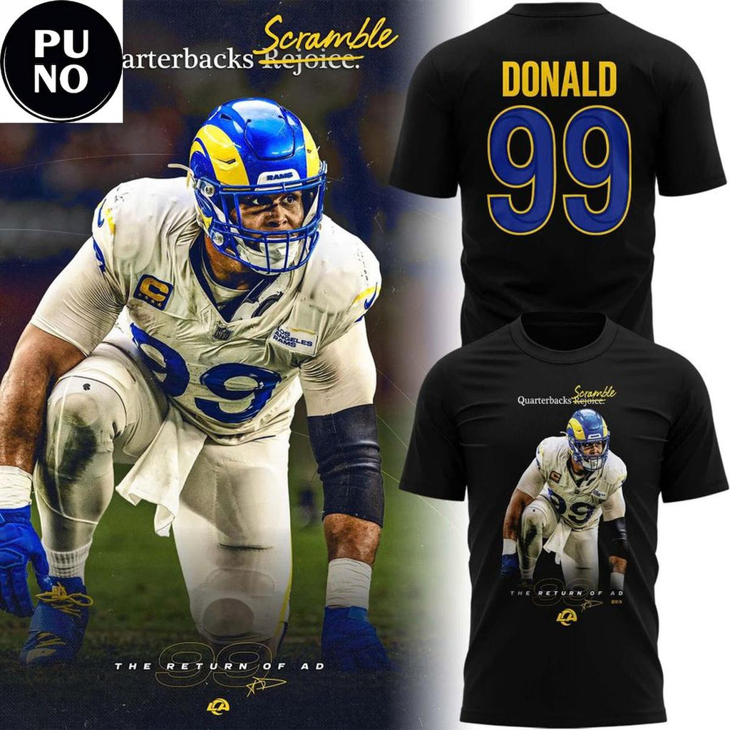 Los Angeles Rams Aaron Donald 2026 Quarterbacks Scramble T-Shirt