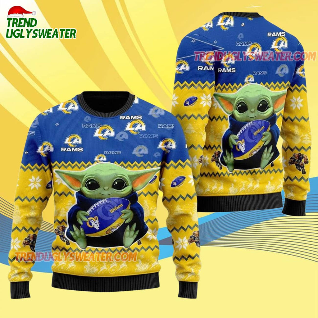 Los Angeles Rams Baby Yoda Hug The Ball Christmas Ugly Sweater
