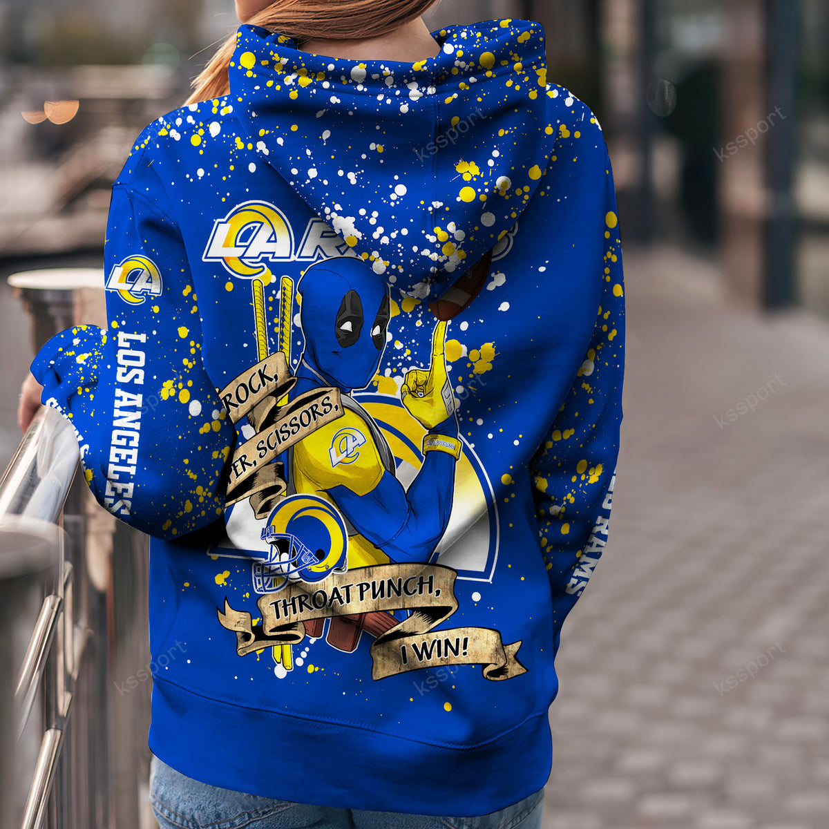 Custom NFL Los Angeles Rams Hoodie Leggings Rock Paper Scissors Throat Punch I Win Hoodie