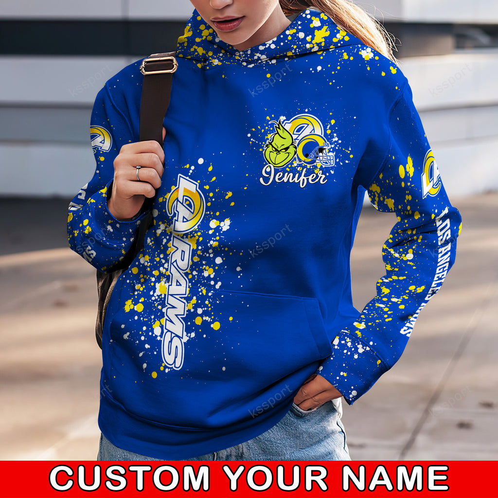 Custom NFL Los Angeles Rams Hoodie Leggings The Grinch Hoodie Rock Paper Scissors Throat Punch I Win
