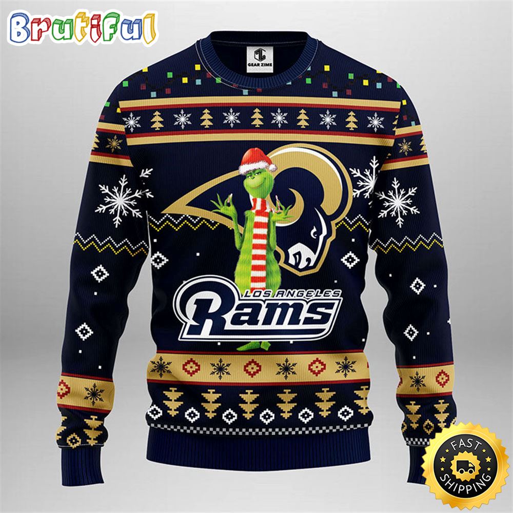 Los Angeles Rams Christmas Ugly Sweater Print Funny Grinch Show Your Team Spirit