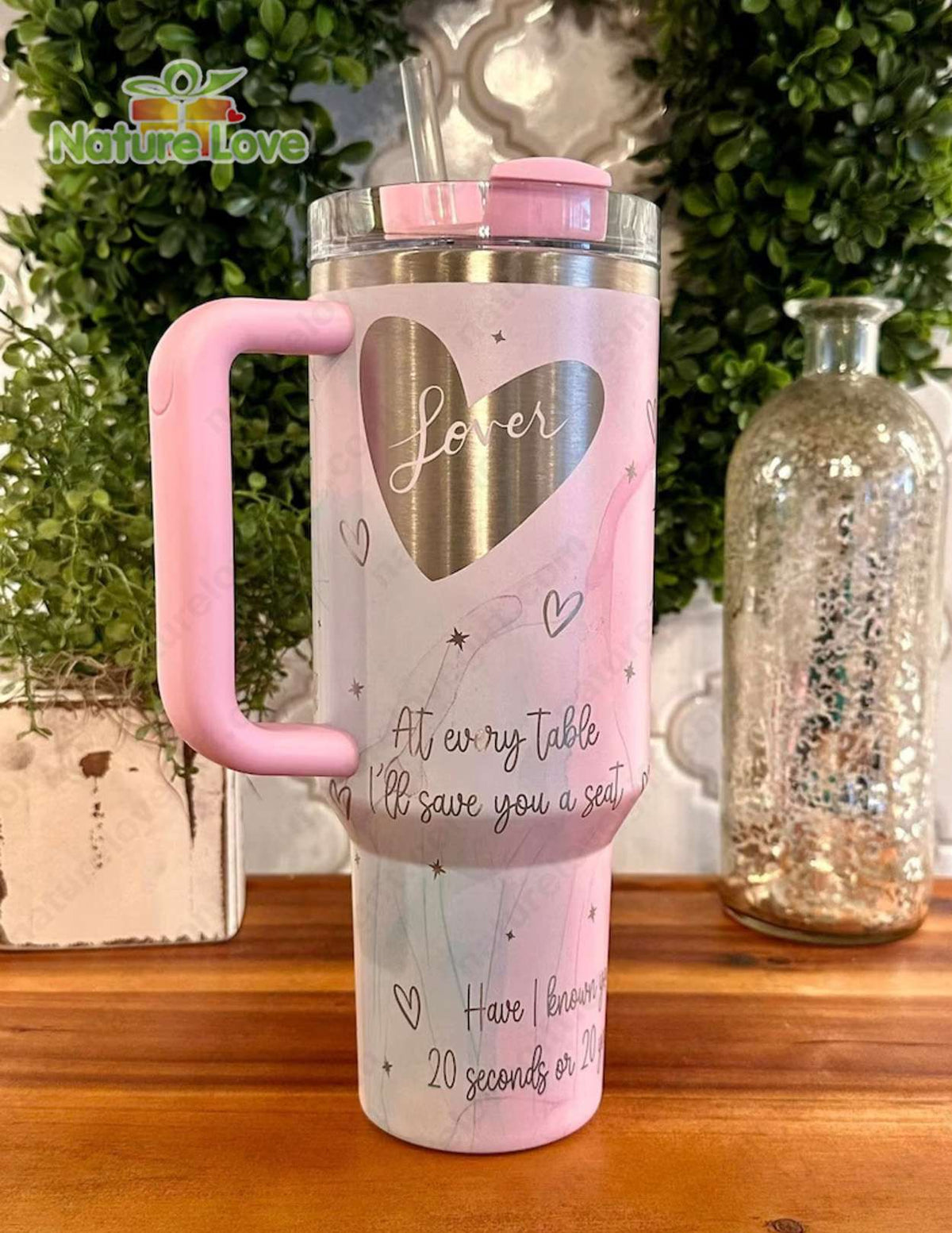 Lover 40oz Pink Stanley Tumbler Engraved with Love Song Valentine Gift