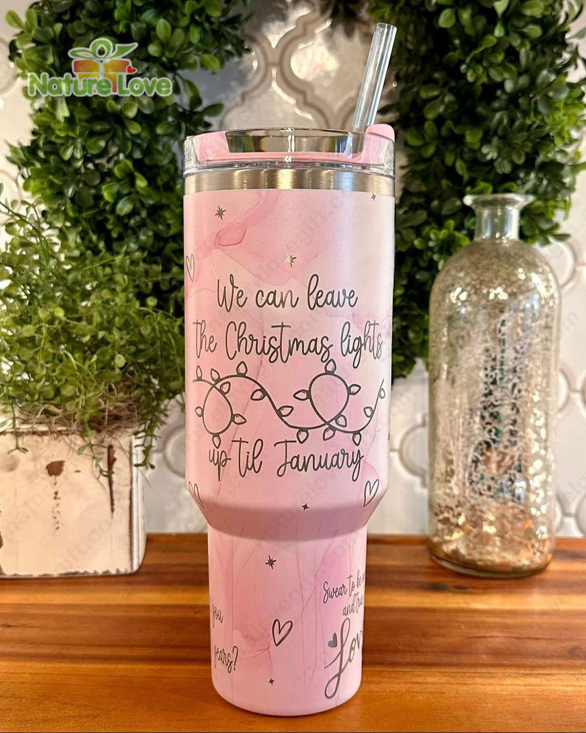 Lover 40oz Pink Stanley Tumbler Engraved with Love Song Valentine Gift