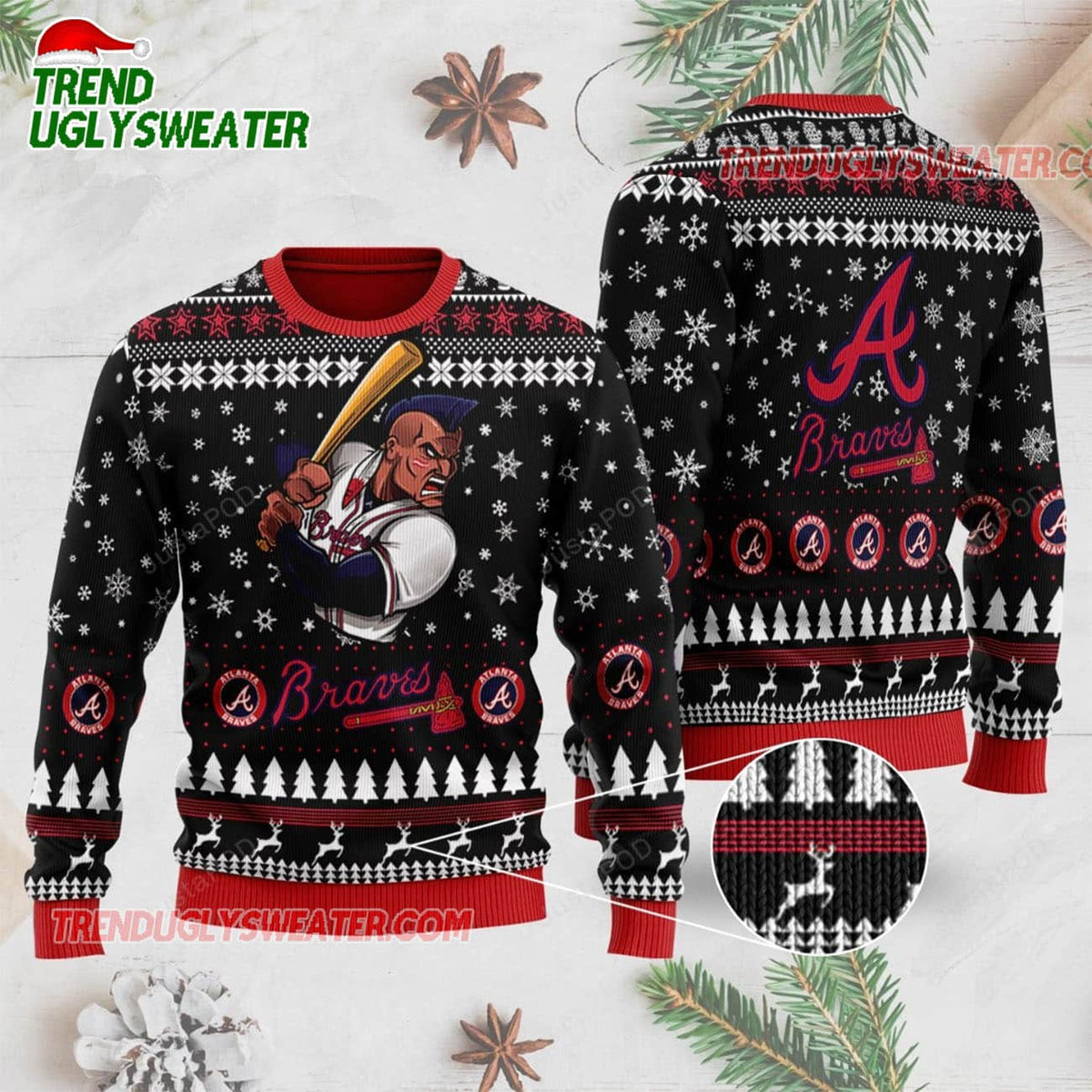 MLB Atlanta Braves Snowy Batting Ugly Christmas Sweater