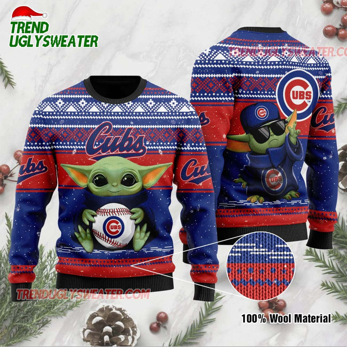 MLB Chicago Cubs Baby Yoda Baseball Ugly Christmas Sweater