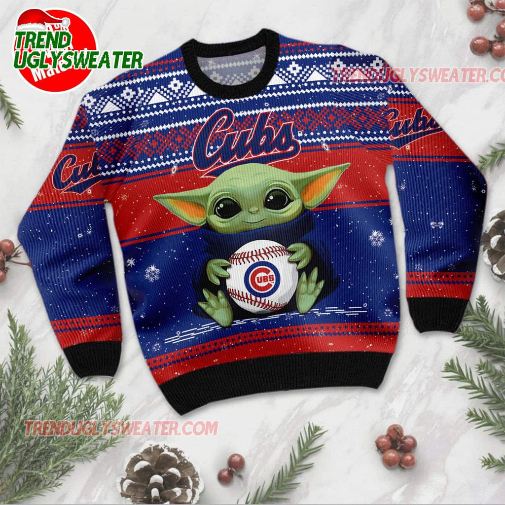 MLB Chicago Cubs Baby Yoda Baseball Ugly Christmas Sweater