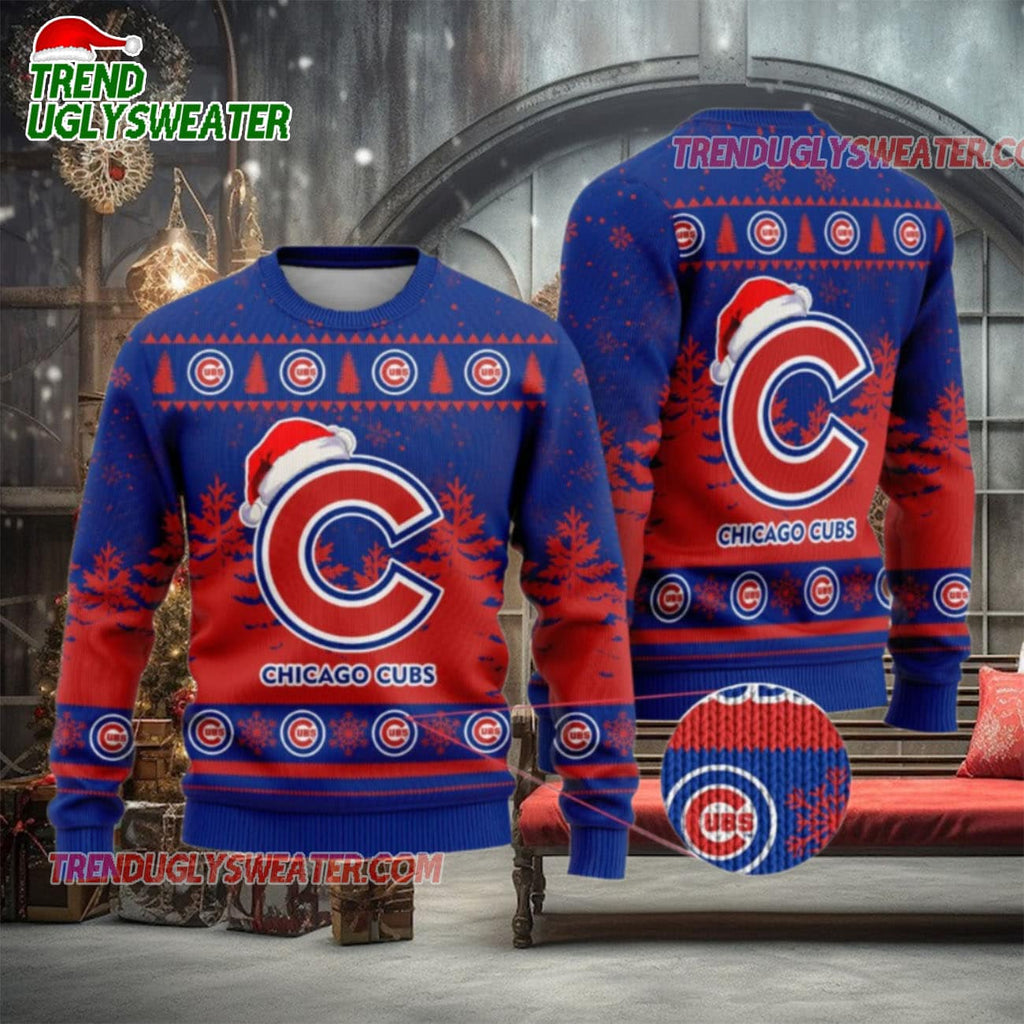 MLB Chicago Cubs Santa Hat Holiday Ugly Christmas Sweater