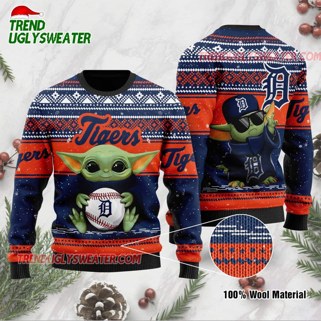 MLB Detroit Tigers Baby Yoda Baseball Ugly Christmas Sweater