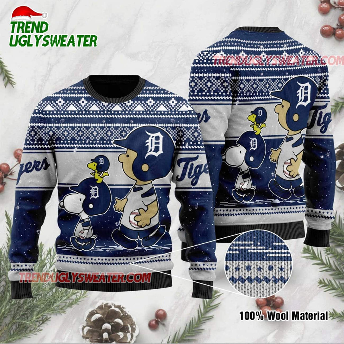 MLB Detroit Tigers Peanuts Family Fun Ugly Christmas Sweater